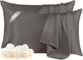 THXSILK Set of 2 100% Mulberry Silk Pillowcases for Hair and Skin, Both Sides 19 Momme Pure Natural Silk Pillowcase, Soft Breathable Zipper Pillow Cases Queen Size 20"x30", Dark Grey