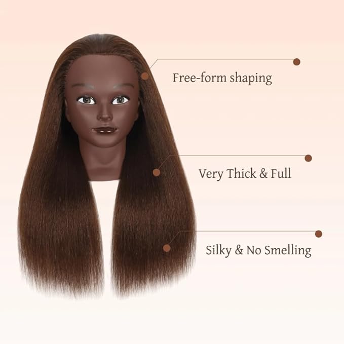 100% Real Hair Mannequin Head Training Head Manikin Cosmetology Doll Head for Hairdresser Practice Braiding Hair Styling with Clamp stand (18inch)
