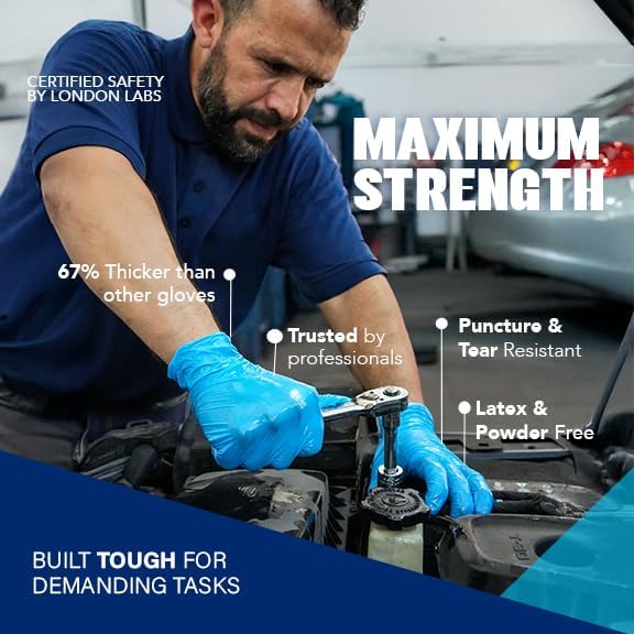 Sky Blue 5 Mil Nitrile Exam Gloves Disposable Latex Free | Medical Rubber Gloves for Doctors, EMT, First Aid Kit, Food Service & Cleaning | Bulk Nitrile for Mechanics (100 CT) - X-Large