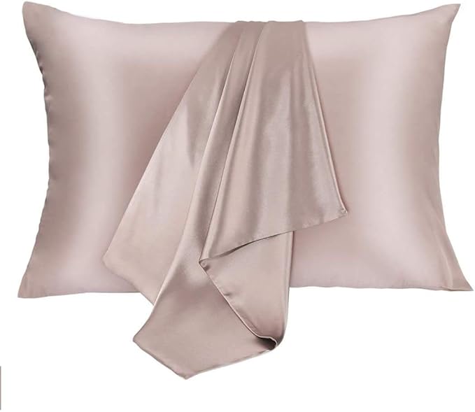 Silk Pillowcase Set, 2 Pack, 100% Mulberry Silk, Hypoallergenic, Soft, Breathable, Reduces Wrinkles, King Size, Apricot Gray