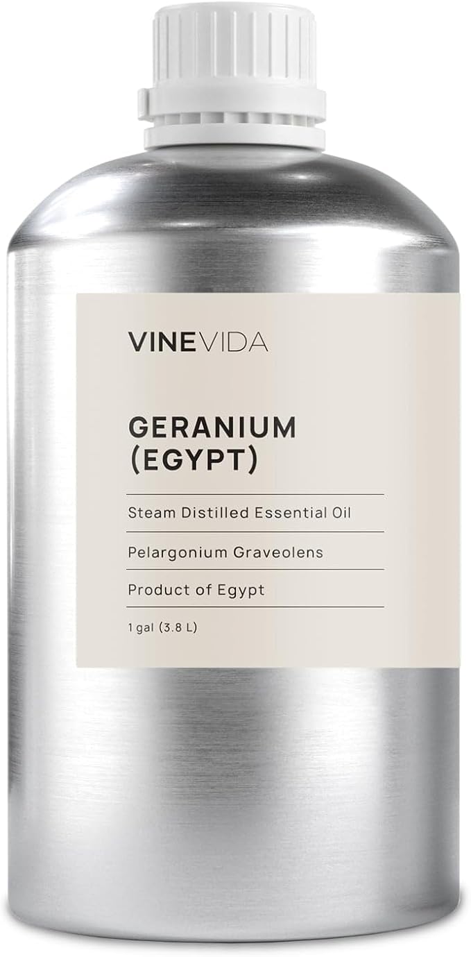 VINEVIDA Geranium (Egypt) Essential Oil - Gallon Geranium (Egypt) Oil Undiluted - Bulk Gallon Essential Oil for Soap Making Safe for Skin - DIY Candle Scents for Candlemaking Scents - 8 lbs