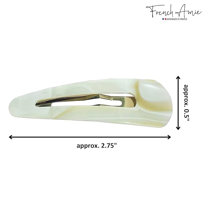 French Amie Clic Clac Ivory Large 2 3/4" Cellulose Handmade in France Set of 2 Snap Hair Pin Clips for Women and Girls