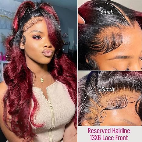 AMIRTY 250 Density Burgundy Lace Front Wigs Human Hair Wine Red Colored 13x6 1B/99J HD Lace Frontal Wigs Human Hair Wigs for Women Pre Plucked with BabyHair 30 Inch