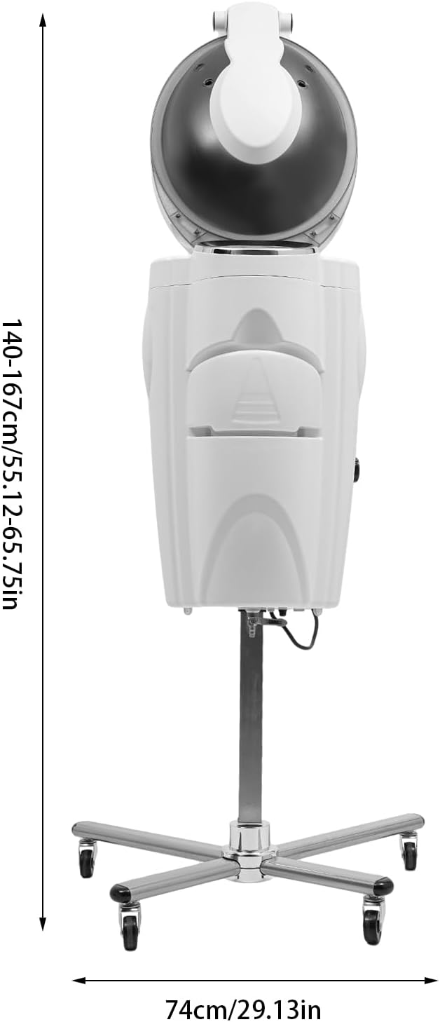 700W Professional Hair Steamer with Ozone & Nano Mist, 2L Tank, Adjustable Height 55-66", 12 Color Lights, for Salon & Home Use - Hair Treatment, Coloring, Conditioning, Drying, Styling (White)