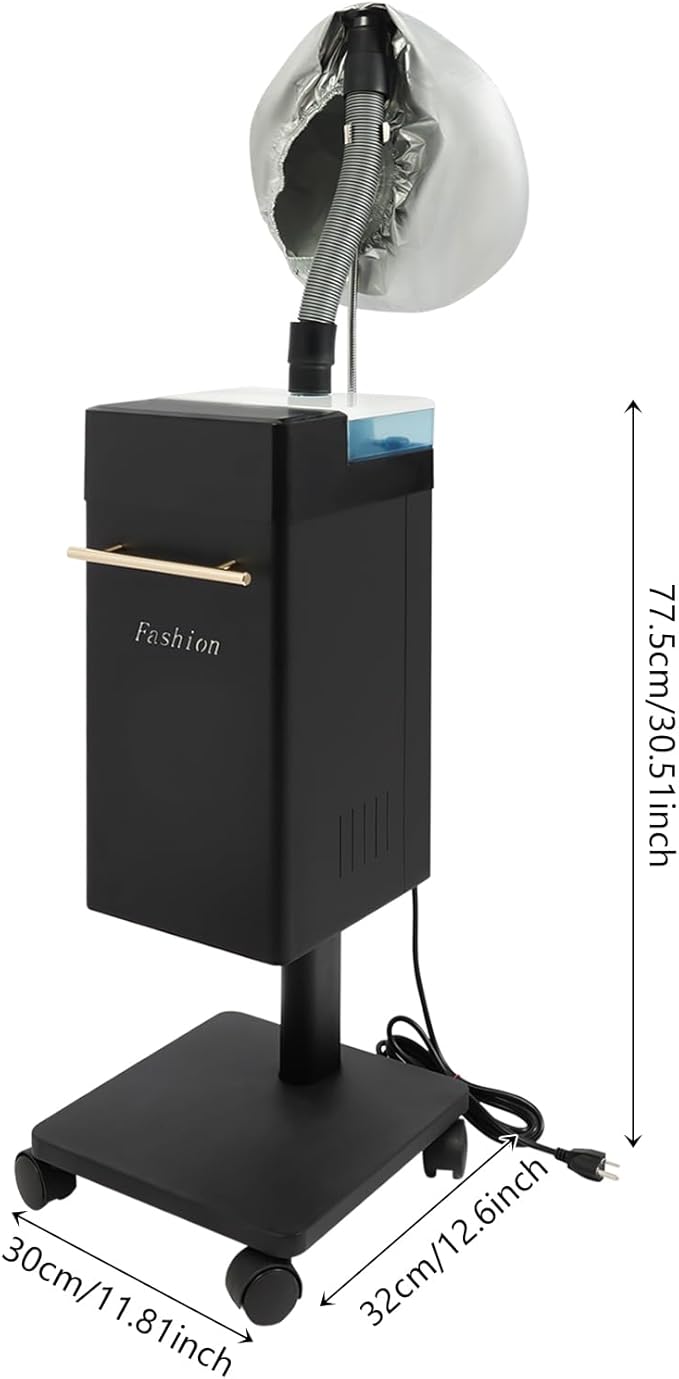 DYRABREST Professional Nano Hair Steamer Heavy-Duty Nano Steam Hair Treatment Machine Freestanding Multi-Function Hair Care Steamer for Color, Spa, Scalp Care, 4 Wheels & External Tank (Black)