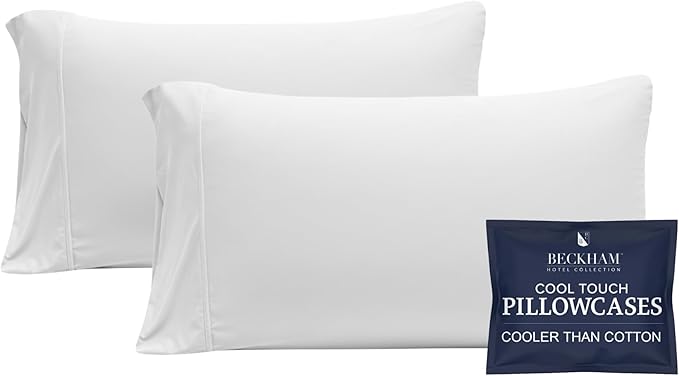 Beckham Hotel Collection Cooling Pillowcases for Hot Sleepers, King Size Set of 2, Cool Bedding, Envelope Closure, Silky Soft, Breathable, Moisture-Wicking, White