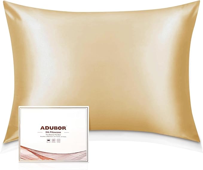 Adubor 100% Silk Pillowcase - Mulberry Silk Pillow Cases, 23 Momme 6A Grade Fibers, Silk Pillow Case for Hair and Skin Health, with Hidden Zipper (Standard 20''×26'', Gold, 1PC)