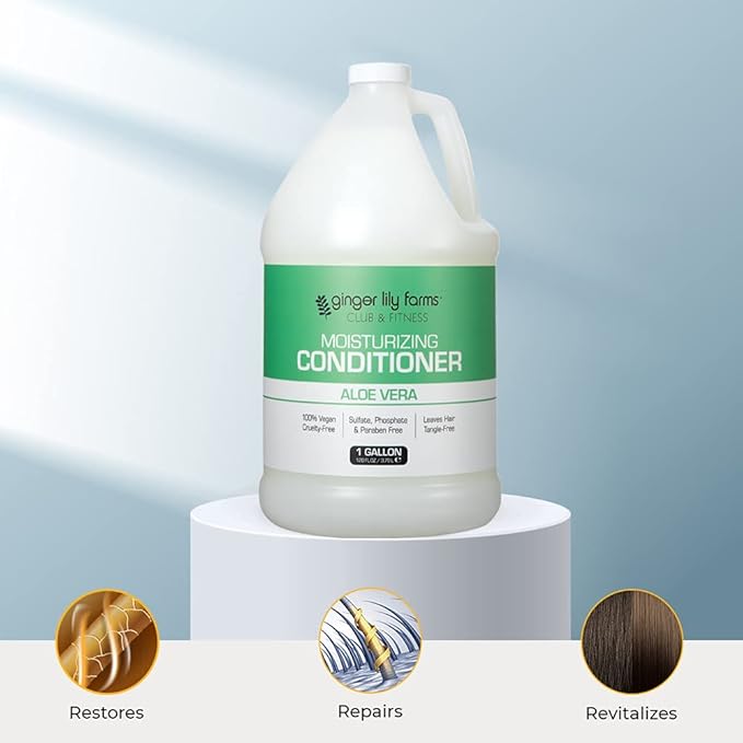 Ginger Lily Farms Club & Fitness Moisturizing Conditioner for Dry Hair, 100% Vegan & Cruelty-Free, Aloe Vera Scent, 1 Gallon (128 fl oz) Refill, white