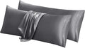 Aormenzy Satin Body Pillow Cover Set of 2, 20x54 Inches Dark Grey Case for Adults, Silky Soft & Cooling Pillowcase With Envelope Closure