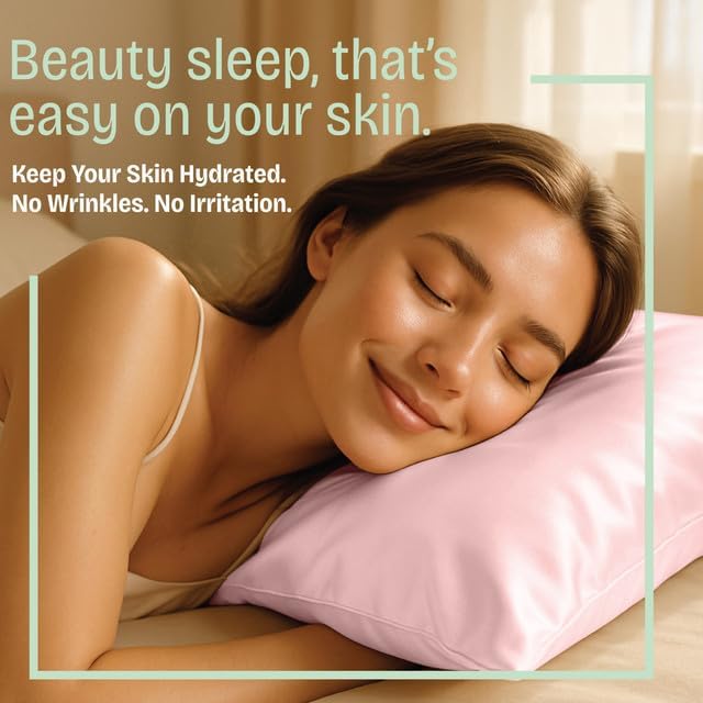 BLISSFORD Pink Satin Pillowcase with Zipper, for Hair and Skin Care, Feels Soft and Cool Like a Silk Pillowcase, Satin Pillow Cases 2 Pack, Slik Pillow Cover, Queen Size - Set of 2