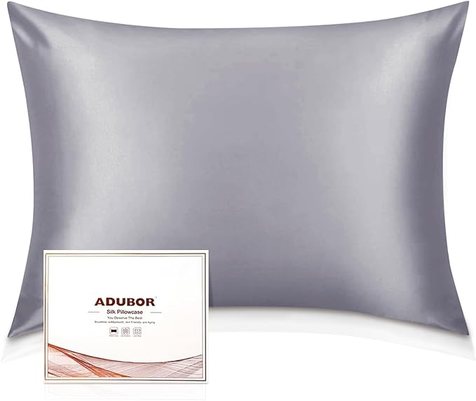Adubor 100% Silk Pillowcase - Mulberry Silk Pillow Cases, 23 Momme 6A Grade Fibers, Silk Pillow Case for Hair and Skin Health, with Hidden Zipper (Standard 20''×26'', Light Gray, 1PC)