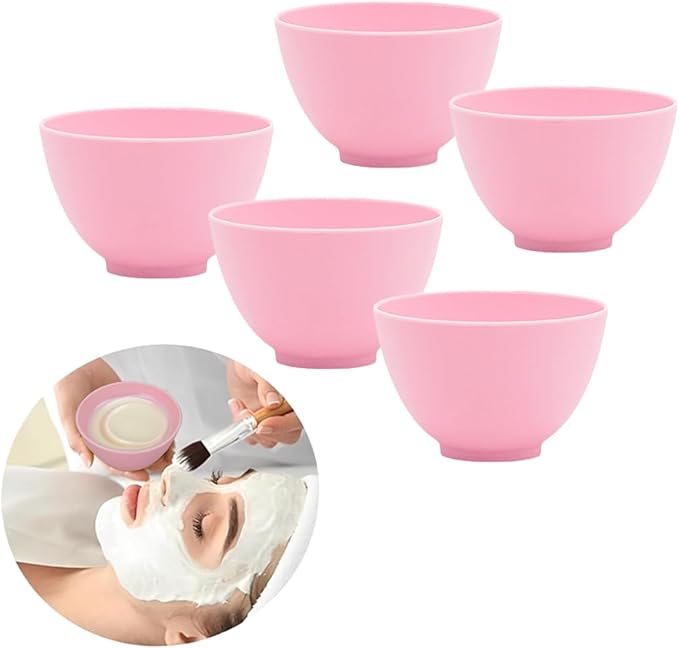 5-Piece Silicone Mixing Bowl Set, 3.3-Inch Microwaveable Silicone Bowls for Facial Masks, Mud Masks, and Other Skin Care Products Facial Bowls for Estheticians. (Pink)