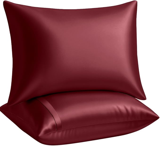 BLISSFORD Satin Pillowcase with Zipper, for Hair and Skin Care, Feels Soft and Cool Like a Silk Pillowcase, Satin Pillow Cases 2 Pack, Slik Pillow Cover, Burgundy, King, Set of 2