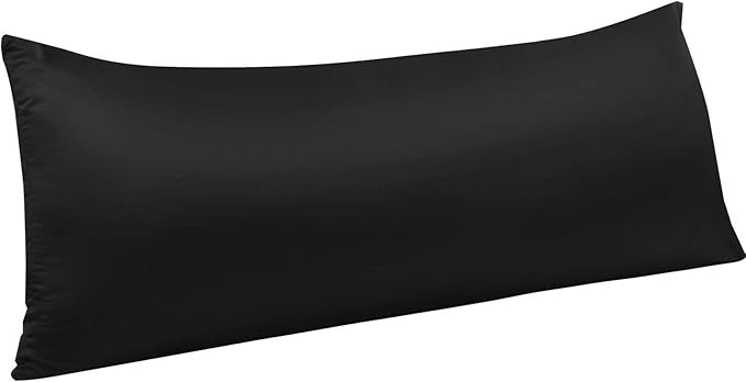 NTBAY Zippered Satin Body Pillow Pillowcase, Silky Slip Cooling Body Pillow Cover, Long Side Hidden Zipper, 20x54 Inches, Black