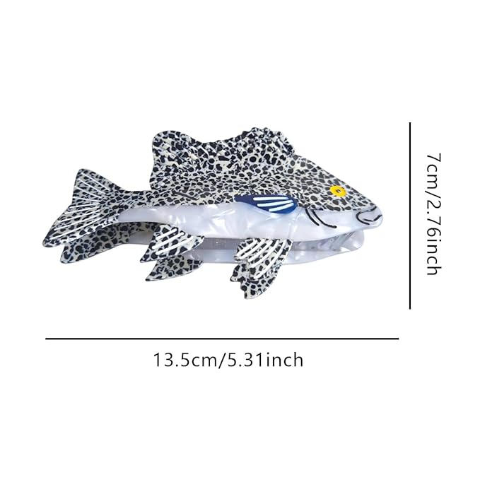 Novelty Grouper Fish Hair Clips,Cute Acetate Hair Clip,Big Claw Clips for Women,White