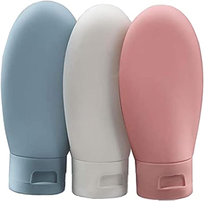 Travel Bottle, 3 Pcs Leak Proof Refillable Squeezable Containers Set(60 ml) with Label and Transparent Carry Bag for Liquid Shampoos, Soap and Toiletries. (Multicolor)