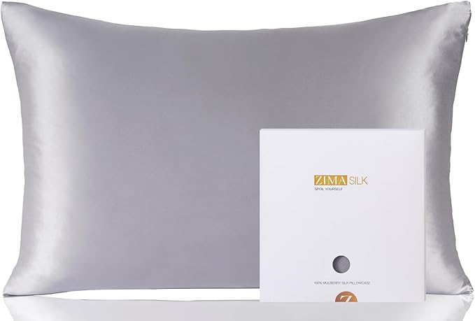 ZIMASILK 100% Pure Mulberry Silk Pillowcase for Hair and Skin Health,Soft and Smooth,Both Sides Premium Grade 6A Silk,600 Thread Count,with Hidden Zipper,1pc (Queen 20''x30'',Silver Grey)