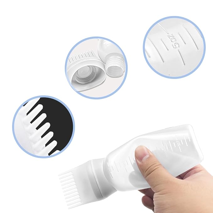 ELANE 4 Pcs Root Comb Applicator Bottle 6oz,Hair Oil Applicator Bottle for Hair,Oil Comb Applicator Hair Bottle Applicator for Hair Dye Shampoos Hair Salons Camping Traveling(White)