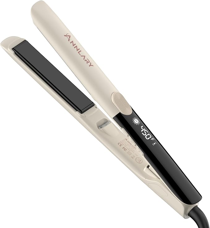 Hair Straightener 1 Inch Flat Iron and Curler 2 in 1 Titanium Ceramic Ionic Dual Voltage Straightener with Heat-Resistant Silicone, for Less Frizz, Shinier & Smoother