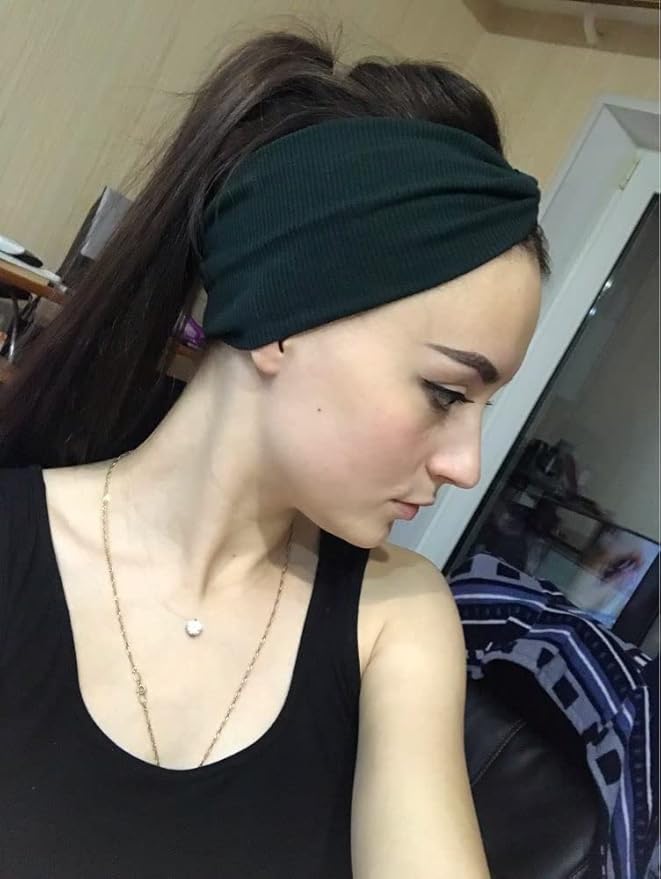 DRESHOW 6 Pack Turban Wide Headbands for Women Headwraps Knotted Elastic Yoga Workout Solid Color Hair Accessories