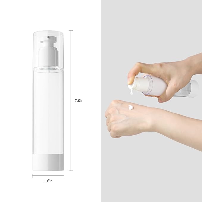 LONGWAY 3.4 Oz 100ml Clear Airless Cosmetic Cream Pump Bottle Travel Size Dispenser Refillable Containers/Foundation Travel Pump Bottle for Shampoo (Pack of 6)
