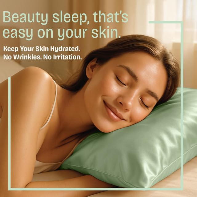 BLISSFORD Satin Pillowcase with Zipper, for Hair and Skin Care, Feels Soft and Cool Like a Silk Pillowcase, Satin Pillow Cases 2 Pack, Slik Pillow Cover, Sage Green -King Size -Set of 2