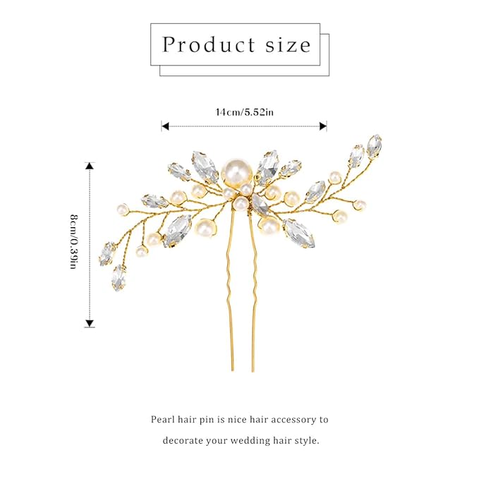 JAKAWIN Pearl Hair Pin Silver Wedding Hair Piece Bridal Hair Accessories for Women HP179 (2 Gold)