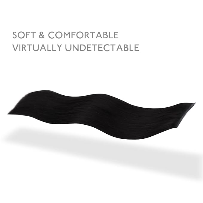 WENNALIFE Lace Seamless Clip in Hair Extensions Human Hair 7pcs Ultra Invisible 50% Thinner Seamless Clip Ins Jet Black Natural Remy Hair 20 inch