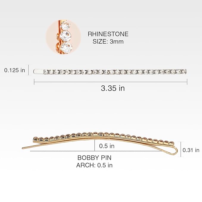 Kitsch Rhinestone Bobby Pins for Women, Stylish and Decorative Hair Accessories | Extra Long Rhinestone Hair Clips for Events | Ideal Gifts for Women - Set of 4, Gold and Silver