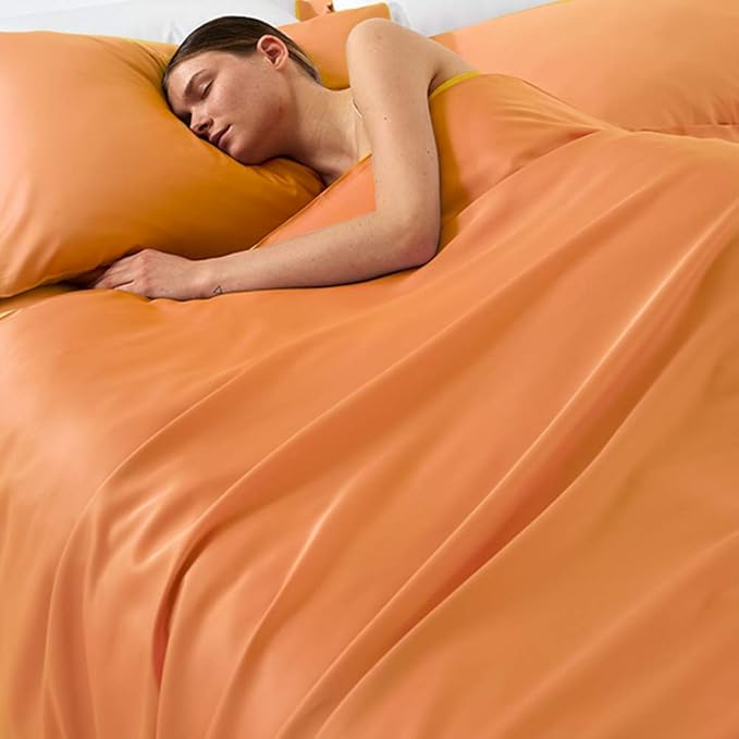 NTBAY Zippered Satin Pillow Cases for Hair and Skin, Luxury Queen Hidden Zipper Pillowcases Set of 2, 20x30 Inches, Orange