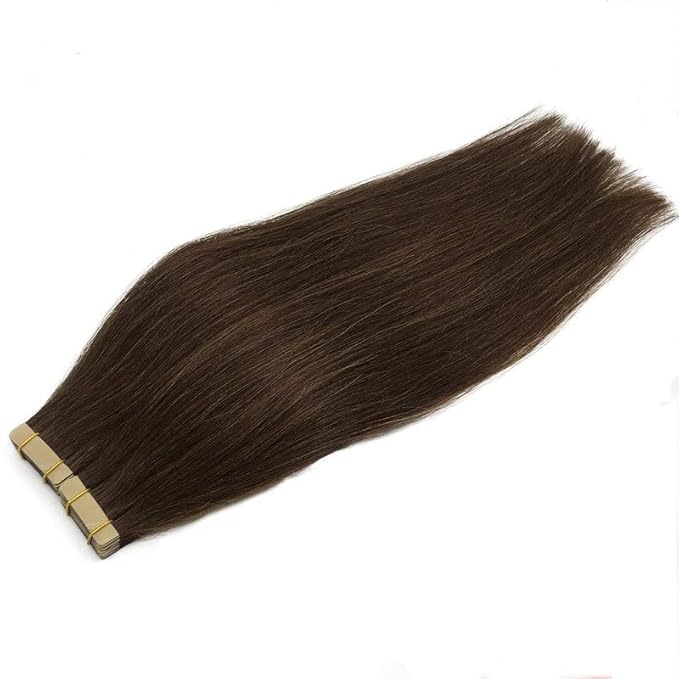 GOO GOO Tape in Hair Extensions Human Hair, 4A Chocolate Brown, 20inch 50g 20pcs, Skin Weft Seamless Invisible, Silky Straight with Thick Ends, Remy Human Hair