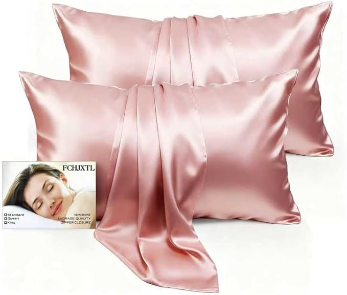 Set of 2 100% Silk Pillow Cases Queen - 6A Luxury Mulberry Silk Pillowcase for Hair and Skin - Anti-Wrinkle, Cooling & Smooth, Hidden Zipper - Pillowcases for Sleeping Women Girl, Boy, Pink