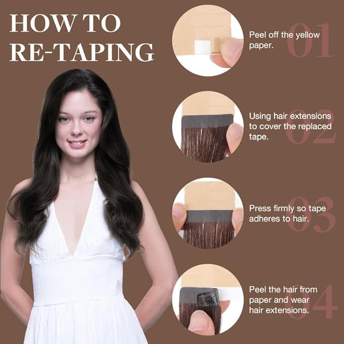 GOO GOO Tape in Hair Extensions Human Hair, 2 Dark Brown, 18inch 100g 40pcs, Skin Weft Seamless Invisible, Silky Straight with Thick Ends, Remy Human Hair