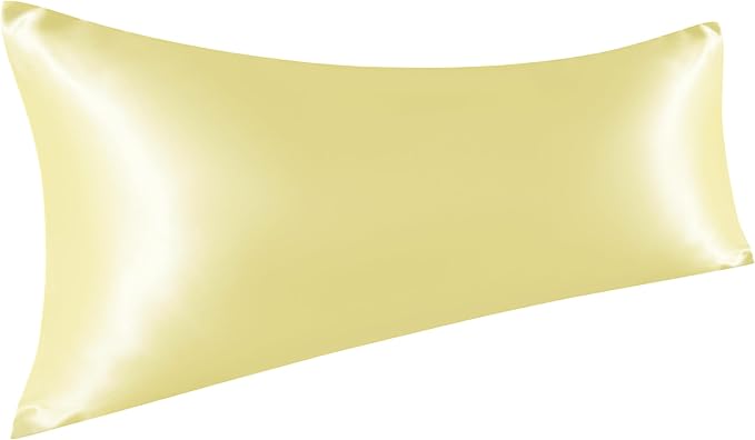NTBAY Satin Body Pillowcase for Hair and Skin, Luxurious and Silky Pillow case with Envelope Closure, 20x54 Inches, Light Yellow