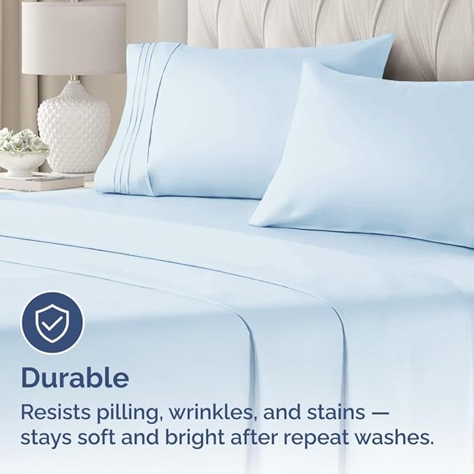 King Pillow Cases Set of 2 - Ultra Soft Hotel Quality Pillowcase Covers - Comfy, Cozy & Wrinkle Free - Shrinkage, Stain and Fade Resistant - Machine Washable Pillow Protectors - 2 Piece Set - Sky Blue