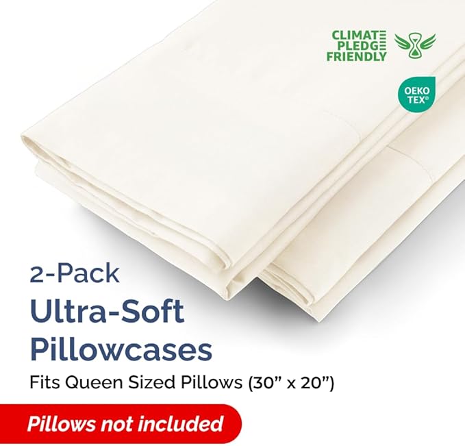 Queen Pillow Cases - 2 Pack - Super Soft Pillowcase Covers - Envelope Enclosure - Hotel Quality Pillow Protectors - Wrinkle Free, Shrink & Stain Resistant - Machine Washable - 20" x 30" (Off White)