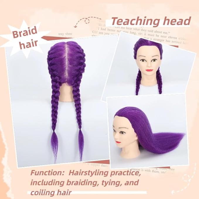 100% Real Hair Mannequin Head Training Head Manikin Cosmetology Doll Head for Hairdresser Practice Braiding Hair Styling with Clamp stand (18-inch)