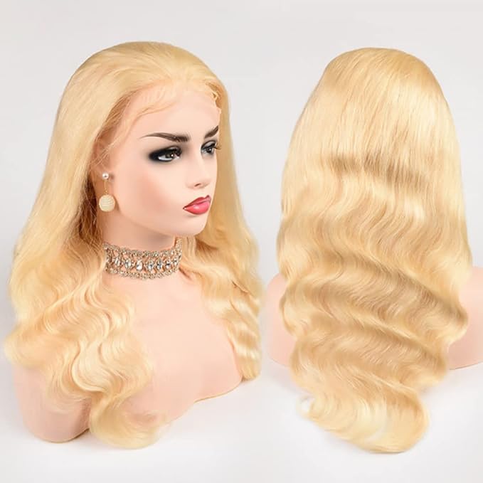 613 Blonde Human Hair Wigs 13X6 HD Transparent Lace Front Body Wave Wigs with Baby Hair for Black Women Pre Plucked Brazilian Virgin Hair Wig 180% Density 22 Inch