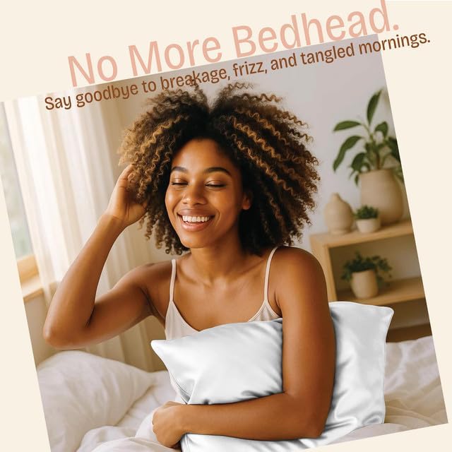 BLISSFORD Satin Pillowcase with Zipper for Hair and Skin Care, Feels Soft and Cool Like a Silk Pillowcase, White Satin Pillow Cases 2 Pack, Slik Pillow Cover, King Size - Set of 2