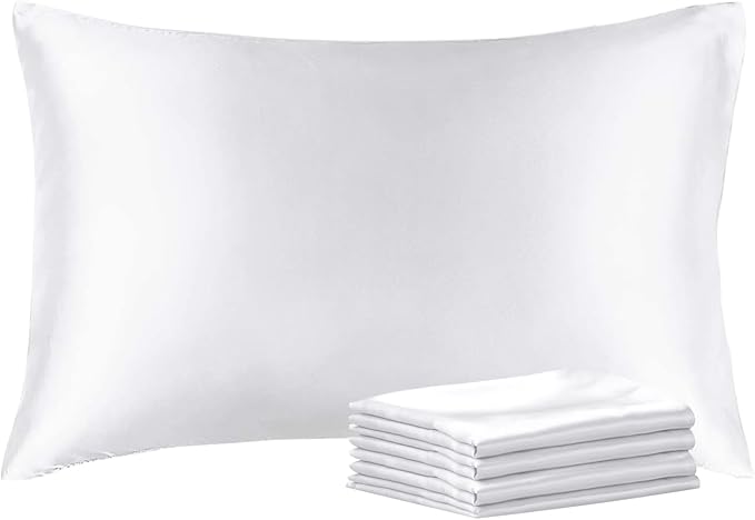 BEDELITE Satin Pillowcase with Zipper 4 Pack, White Pillow Cases Queen Size, Super Soft and Cooling Similar to Silk Pillow Cases, Gift for Women Men(20x30 Inches)