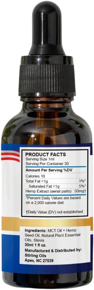 Stirling Organic Hemp Oil - 400,000mg Natural Berry Flavor - Enhances Sleep and Helps Reduce Discomfort - THC-Free, Non-GMO, Gluten-Free, High in Omega 3 6 9 - Premium U.S. Hemp Seed Oil