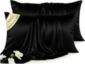 Set of 2 100% Silk Pillow Cases King - 6A Luxury Mulberry Silk Pillowcase for Hair and Skin - Anti-Wrinkle, Cooling & Smooth, Hidden Zipper - Pillowcases for Sleeping Women Girl, Boy, Black