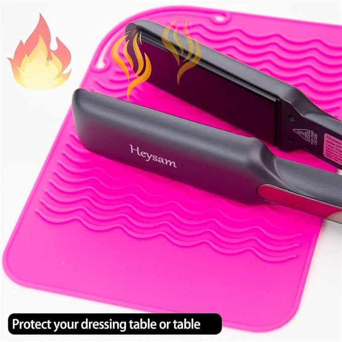 Heysam Heat-Resistant Silicone Mat/Non-Slip Vanity Pad for Hair Styling Tools-Hair Straighteners, Curling Irons and Flat Irons, Food-Grade Silicone, Suitable for Home, Travel, Salon Use, 9"x6.5"-Blue