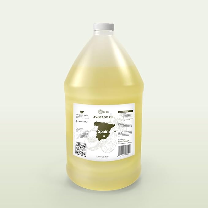 Avocado Oil - Direct from EIR Oils Farm in Spain - 100% Pure Carrier Oil for Hair, Face, and Skin - Hand-Picked, Cold-Pressed Carrier Oil - (1Gallon)