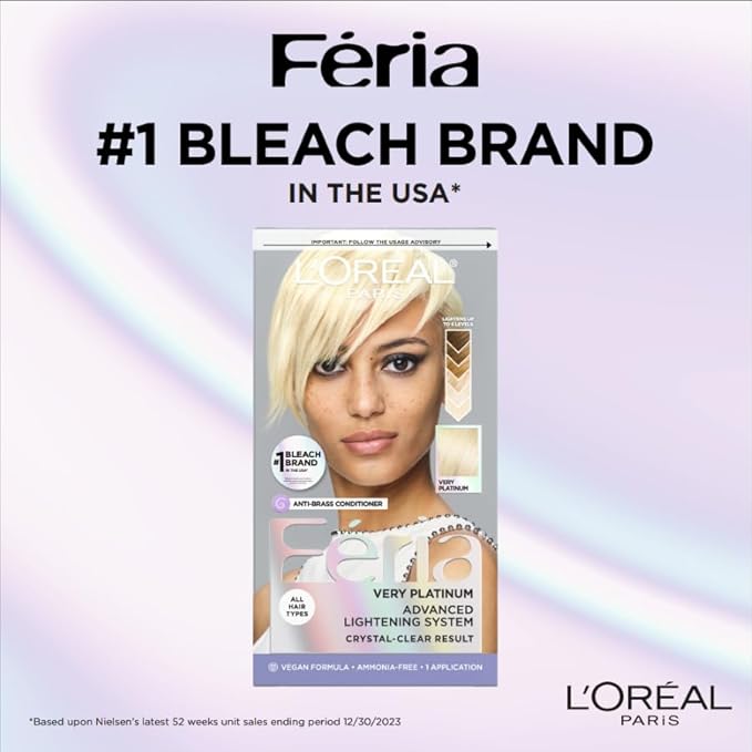 L'Oreal Paris Feria Multi-Faceted Shimmering Permanent Hair Color, Very Platinum, Pack of 1 Hair Dye Kit