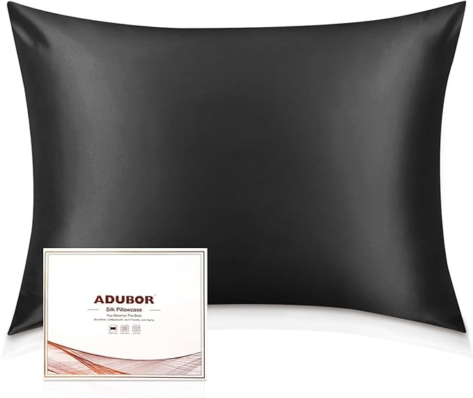 Adubor 100% Silk Pillowcase - Mulberry Silk Pillow Cases, 23 Momme 6A Grade Fibers, Silk Pillow Case for Hair and Skin Health, with Hidden Zipper (Standard 20''×26'', Black, 1PC)