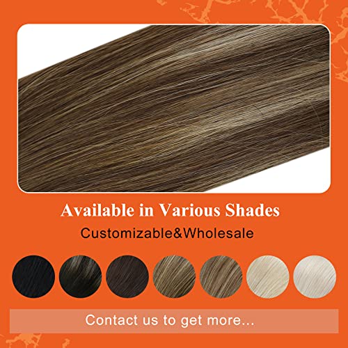 Full Shine Seamless Tape in Hair Extensions Human Hair Color 4/24/4 Medium Brown to Honey Blonde 14Inch Invisible Human Hair Extensions Tape in 20Pcs 50Gram Double Sided Tape in Hair Extensions
