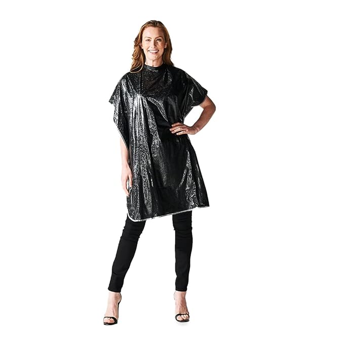 Betty Dain Hair Stylist Shampoo Cape, Waterproof and Stain Resistant Vinyl, Soft Nylon Neckband, Classic Black Color Design, Touch-and-close Fastener, 36 x 54 inches, Black