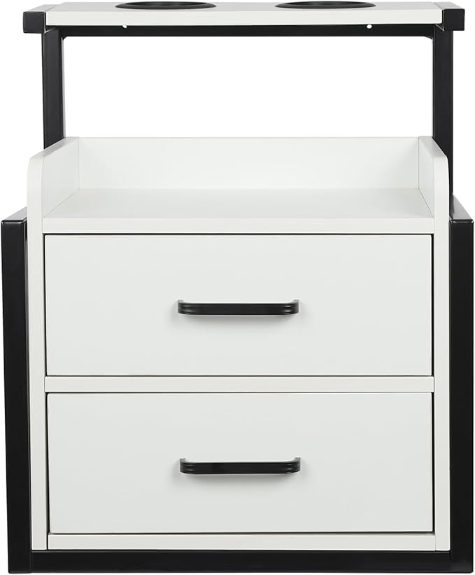 Suspended Salon Station for Hair Stylist, Wall Mounted Styling Salon Station Storage Cabinet w/2*Drawers &Hair Dryer Stand,Floating Nightstand Stylist Storage Cabinet for Home (Black+White)