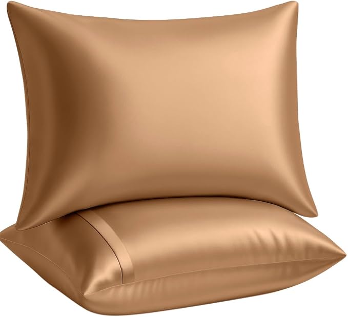 BLISSFORD Luxury Satin Pillowcase for Hair – Queen Satin Pillowcase with Zipper, Camel (Pillowcase Set of 2)